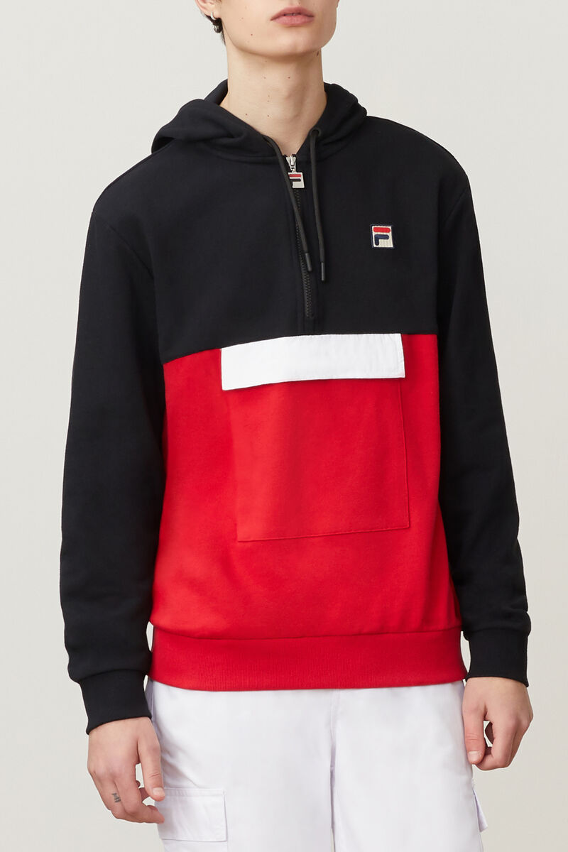 Fila Hector 1/2 Zip Hoodie Black / Red / White | QNXq1ncGvHc