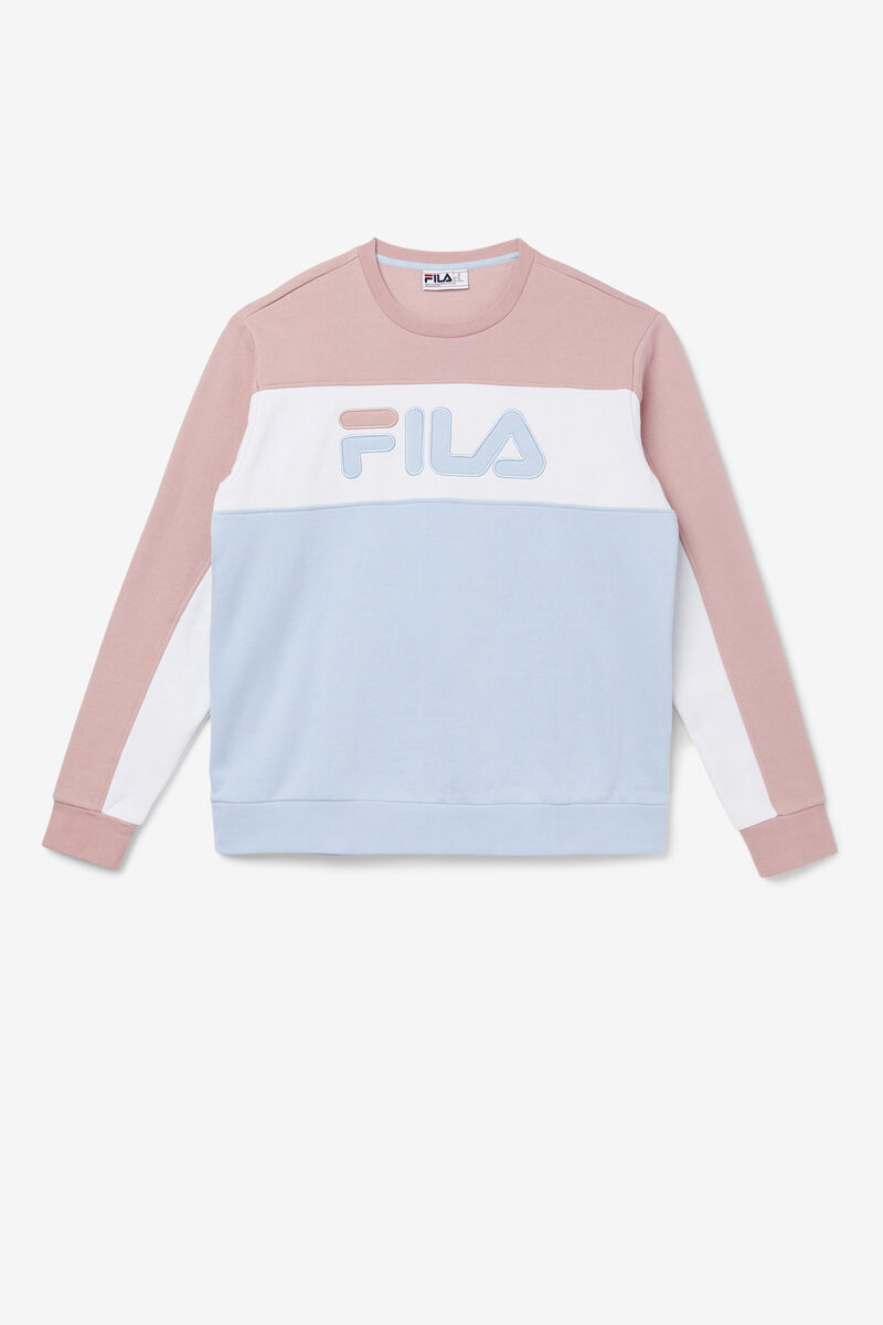 Fila Lesner Fleece Crew Pink Grey / White / Blue | 9PDay1eJEjK