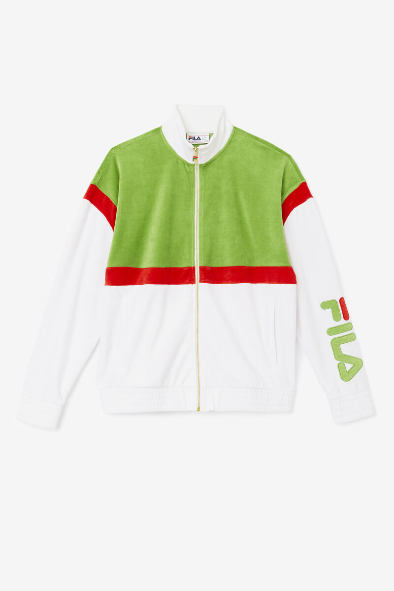 Fila Mansur Velour Jacket White / Green / Red | i7onDMPuGuK