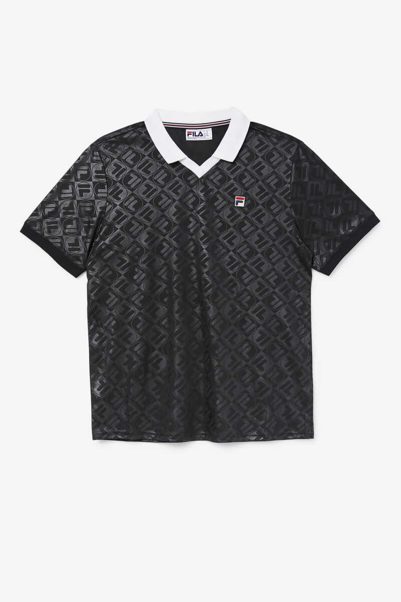 Fila Paxton Johnny Collar Polo Black / White | ZhrfvFFgcKm