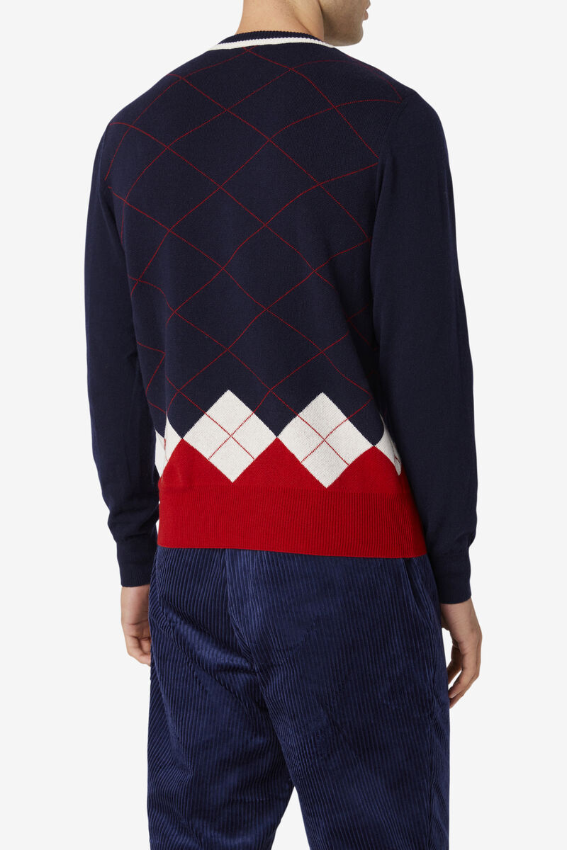 Fila 110 Argyle Crew Neck Cashmere Sweater Navy / White / Red | AmmrxADPsgV