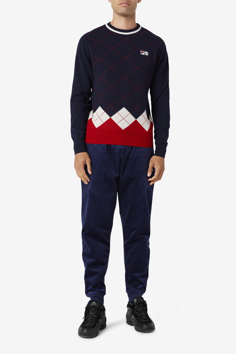 Fila 110 Argyle Crew Neck Cashmere Sweater Navy / White / Red | AmmrxADPsgV