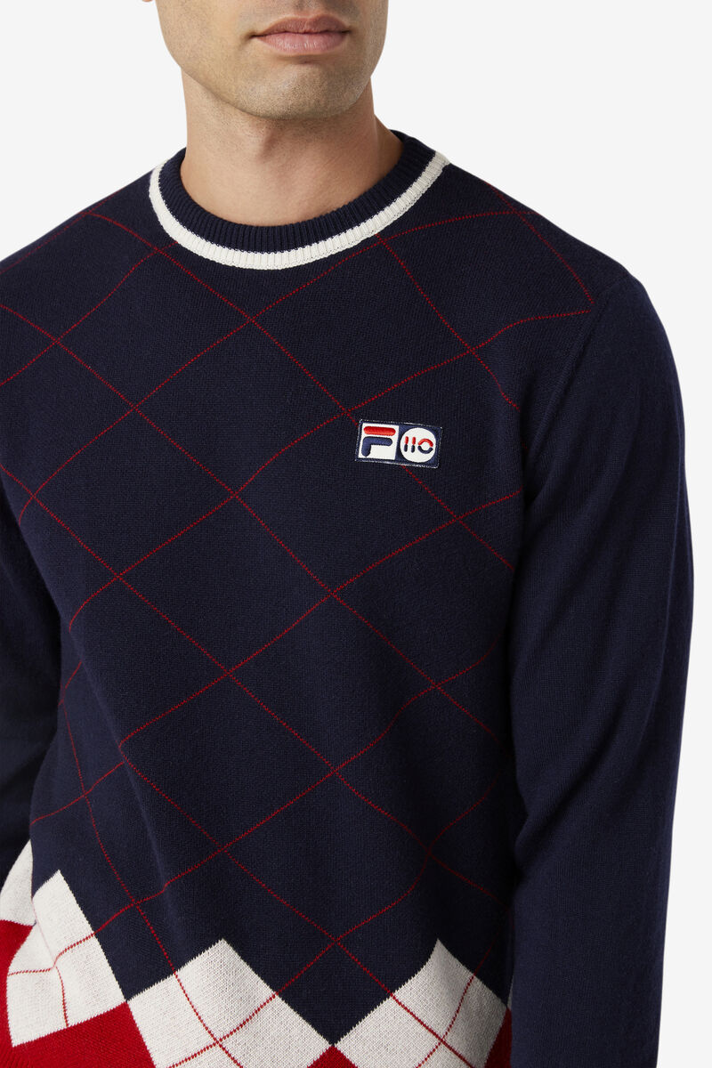 Fila 110 Argyle Crew Neck Cashmere Sweater Navy / White / Red | AmmrxADPsgV