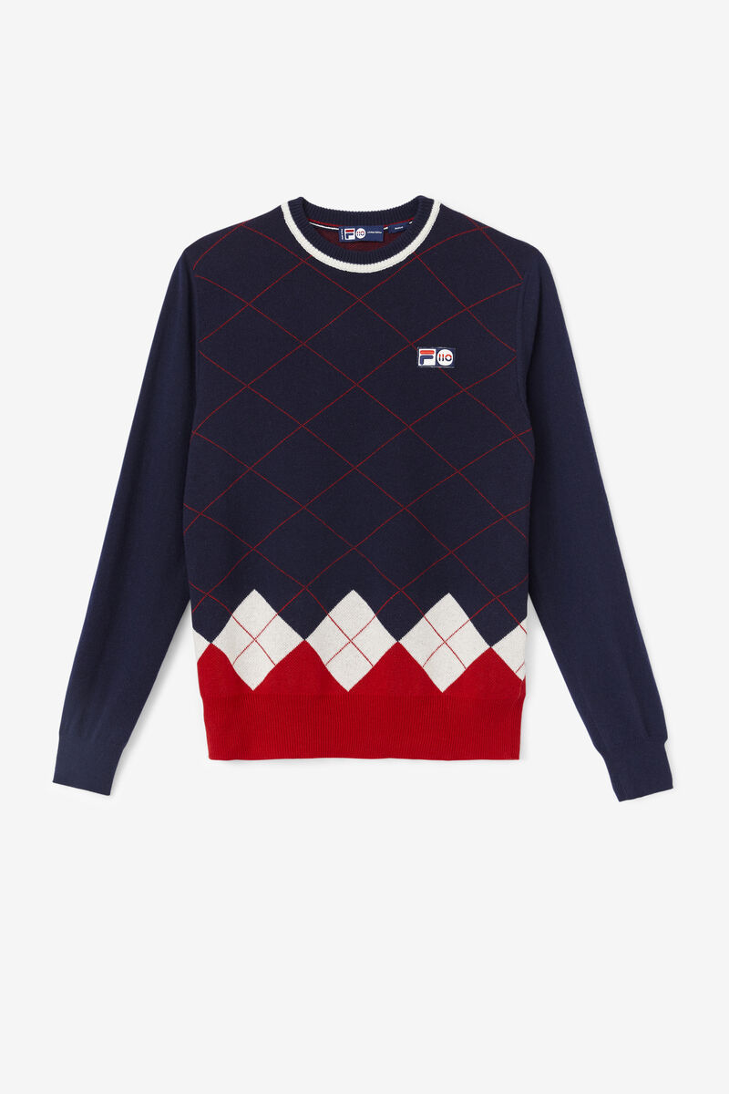 Fila 110 Argyle Crew Neck Cashmere Sweater Navy / White / Red | AmmrxADPsgV