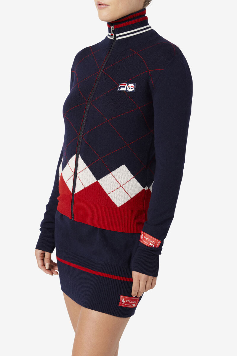 Fila 110 Argyle Full Zip Cashmere Sweater Navy / White / Red | EwZlLHoDRgN