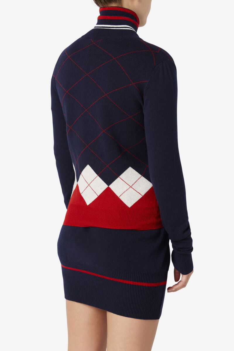 Fila 110 Argyle Full Zip Cashmere Sweater Navy / White / Red | EwZlLHoDRgN