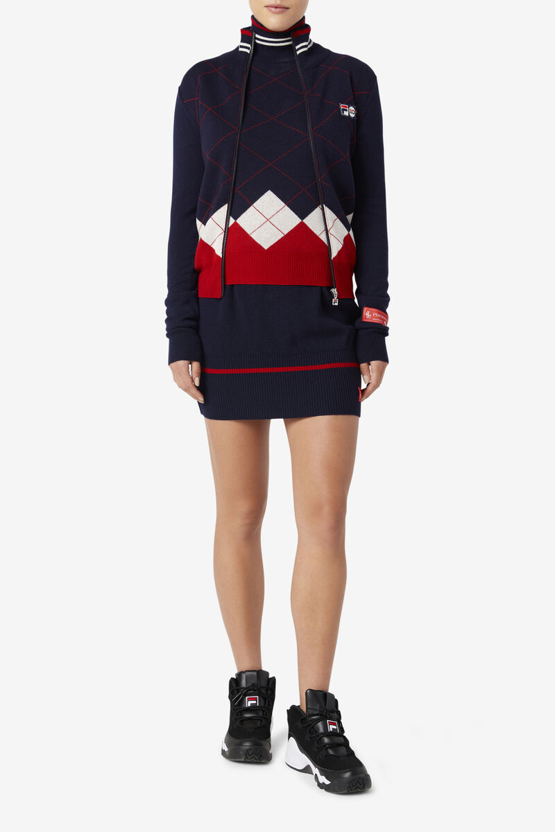 Fila 110 Argyle Full Zip Cashmere Sweater Navy / White / Red | EwZlLHoDRgN