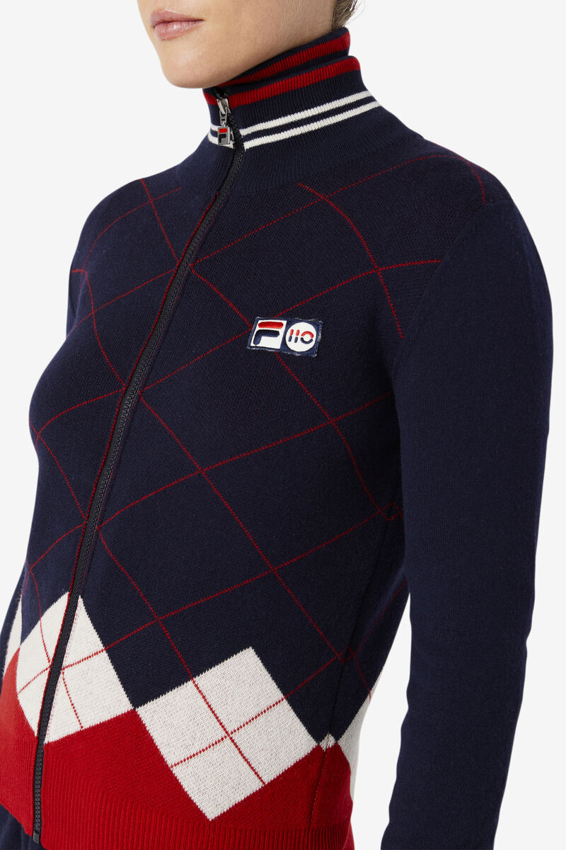 Fila 110 Argyle Full Zip Cashmere Sweater Navy / White / Red | EwZlLHoDRgN