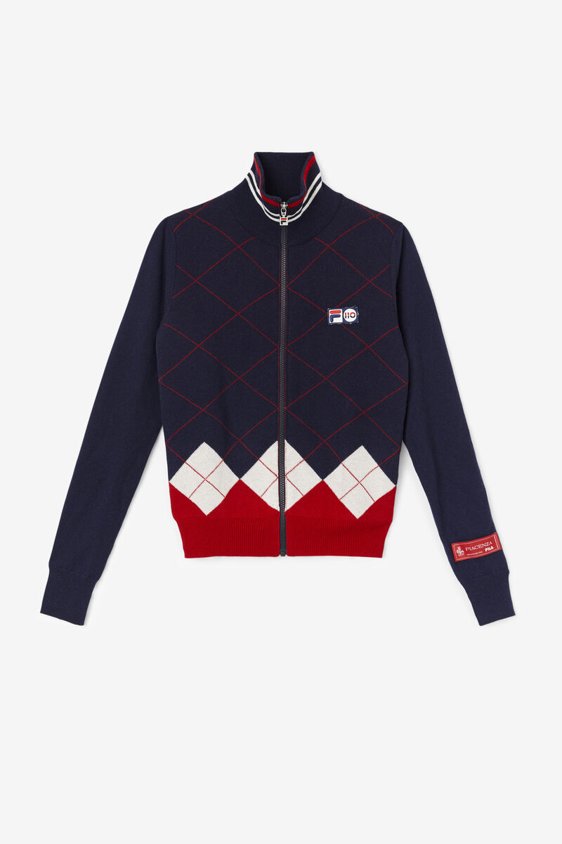 Fila 110 Argyle Full Zip Cashmere Sweater Navy / White / Red | EwZlLHoDRgN