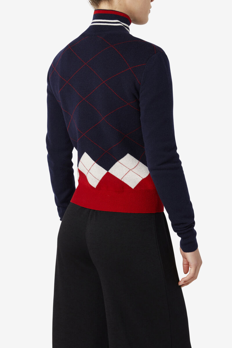 Fila 110 Argyle Mock Turtle Neck Cashmere Sweater Navy / White / Red | oq9cA9lYzXT