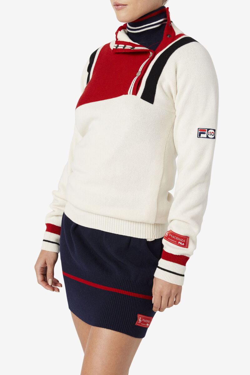 Fila 110 White Rock Button Fly Cashmere Jumper White / Red / Navy | o7qMswxNIw8