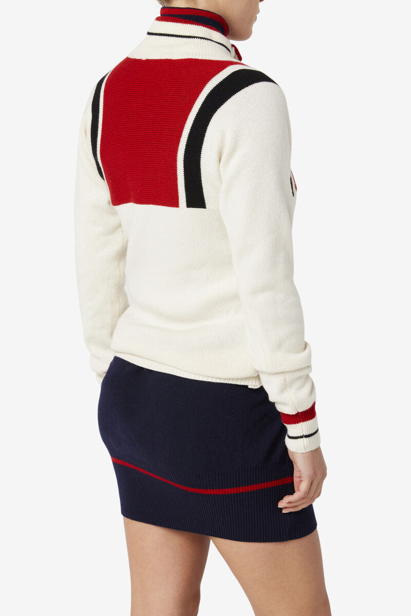 Fila 110 White Rock Button Fly Cashmere Jumper White / Red / Navy | o7qMswxNIw8