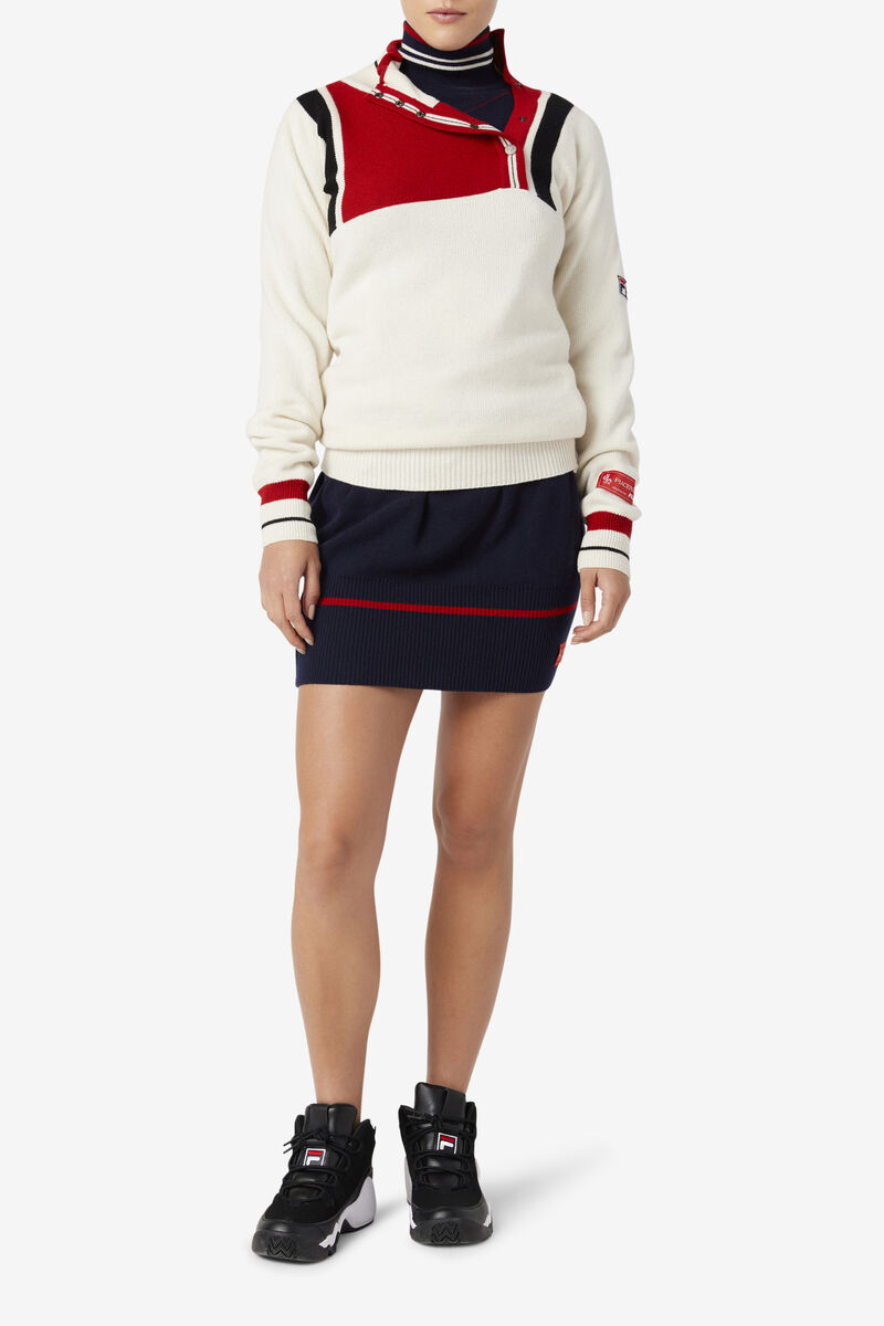 Fila 110 White Rock Button Fly Cashmere Jumper White / Red / Navy | o7qMswxNIw8