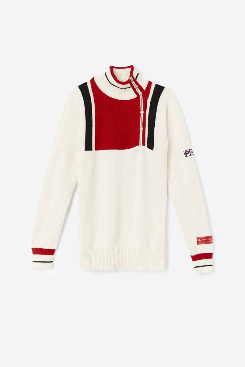 Fila 110 White Rock Button Fly Cashmere Jumper White / Red / Navy | o7qMswxNIw8