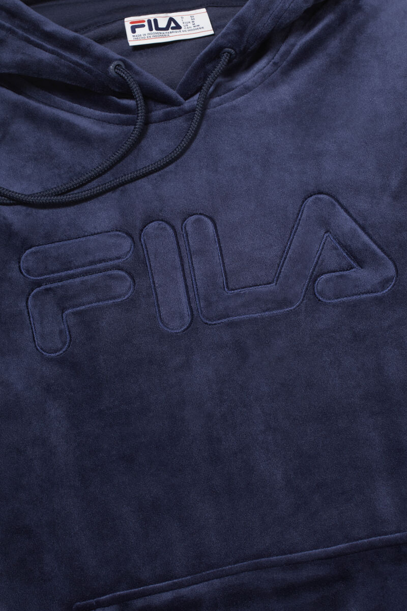 Fila Asher Velour Hoodie Navy | BKFMazR2WTy