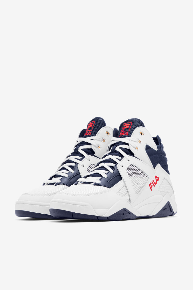 Fila Cage Mid Top Basketball Shoes | Fila White / Red / Blue | zhjpgR4ISiI