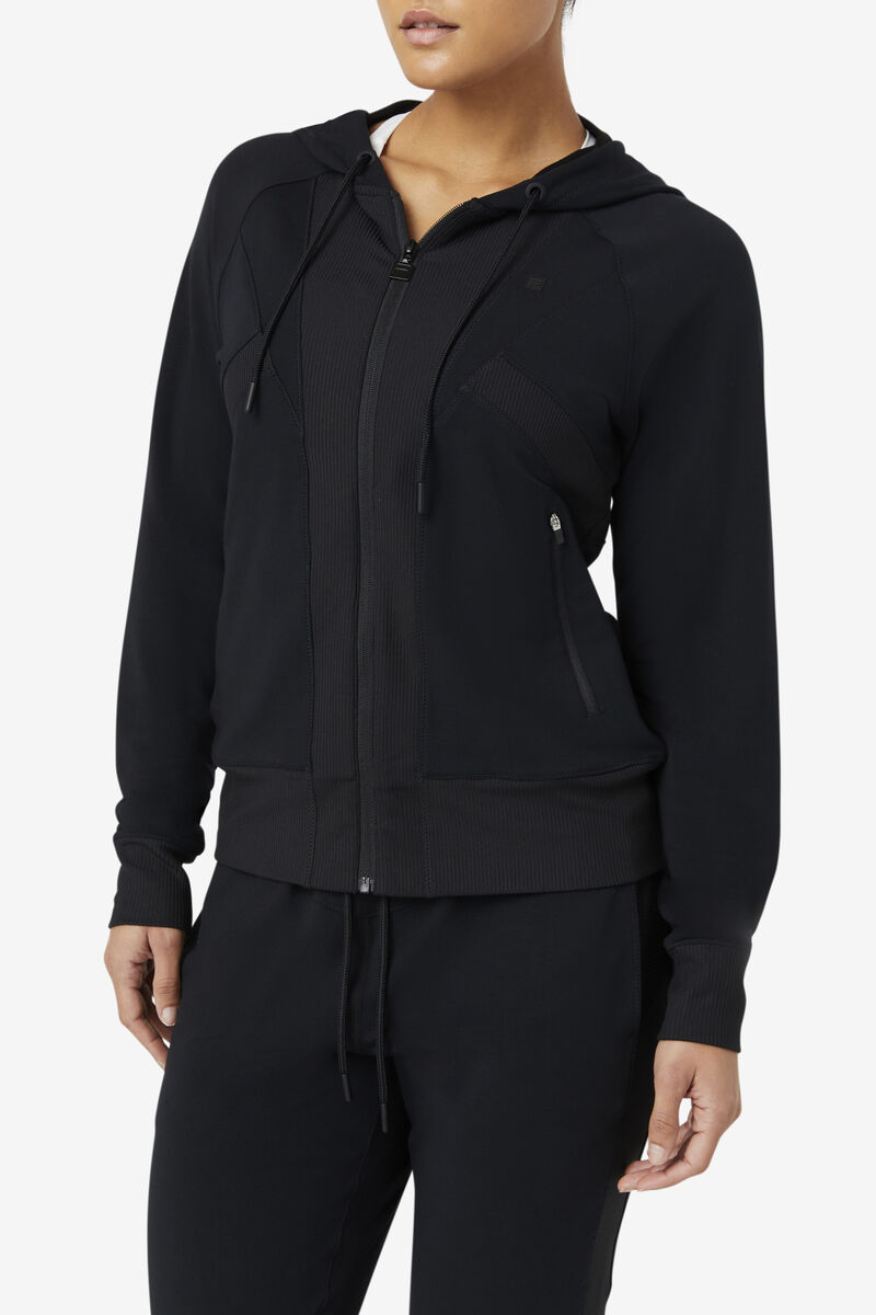 Fila Fi-lux Texture Full Zip Hoodie Black | FWR8QLqiljz