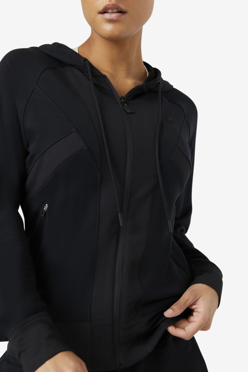 Fila Fi-lux Texture Full Zip Hoodie Black | FWR8QLqiljz