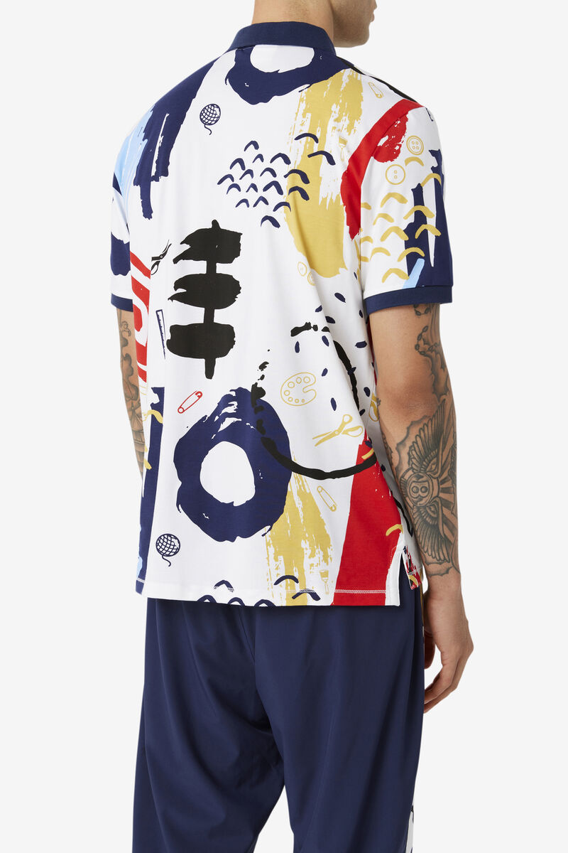 Fila Fila X The Museum Printed Polo White / Navy / Red | Ec5HybcfBIU