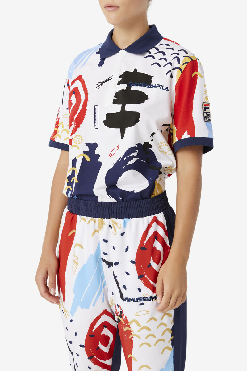 Fila Fila X The Museum Printed Polo White / Navy / Red | Ec5HybcfBIU