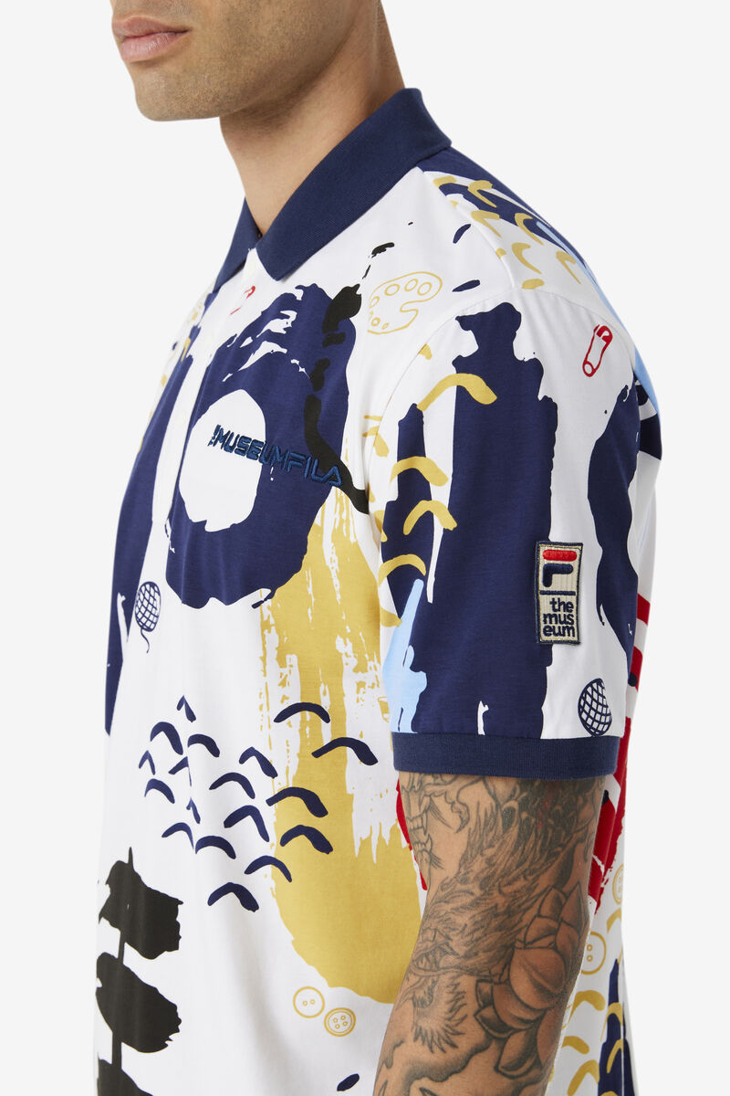 Fila Fila X The Museum Printed Polo White / Navy / Red | Ec5HybcfBIU