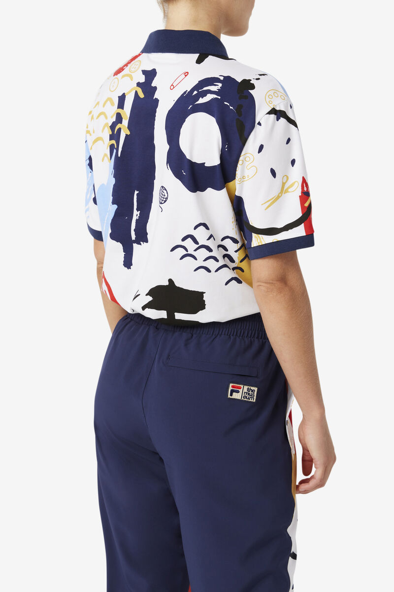 Fila Fila X The Museum Printed Polo White / Navy / Red | Ec5HybcfBIU