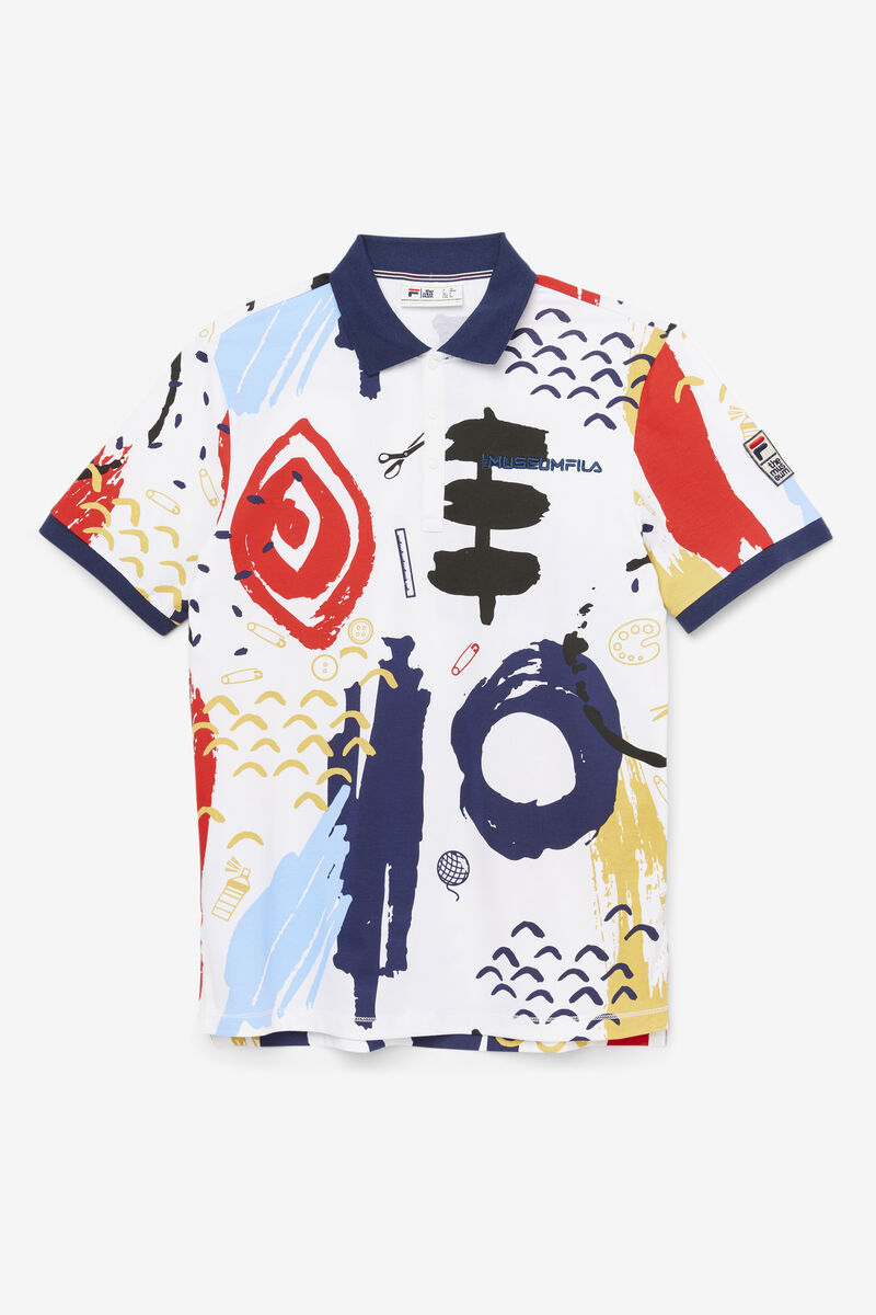 Fila Fila X The Museum Printed Polo White / Navy / Red | Ec5HybcfBIU