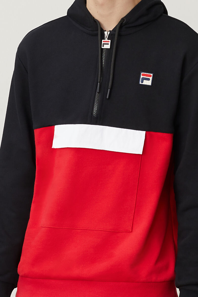 Fila Hector 1/2 Zip Hoodie Black / Red / White | QNXq1ncGvHc