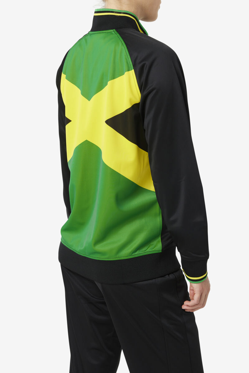 Fila Jamaica Track Jacket Black / Yellow / Green | 42vobjMSVU6