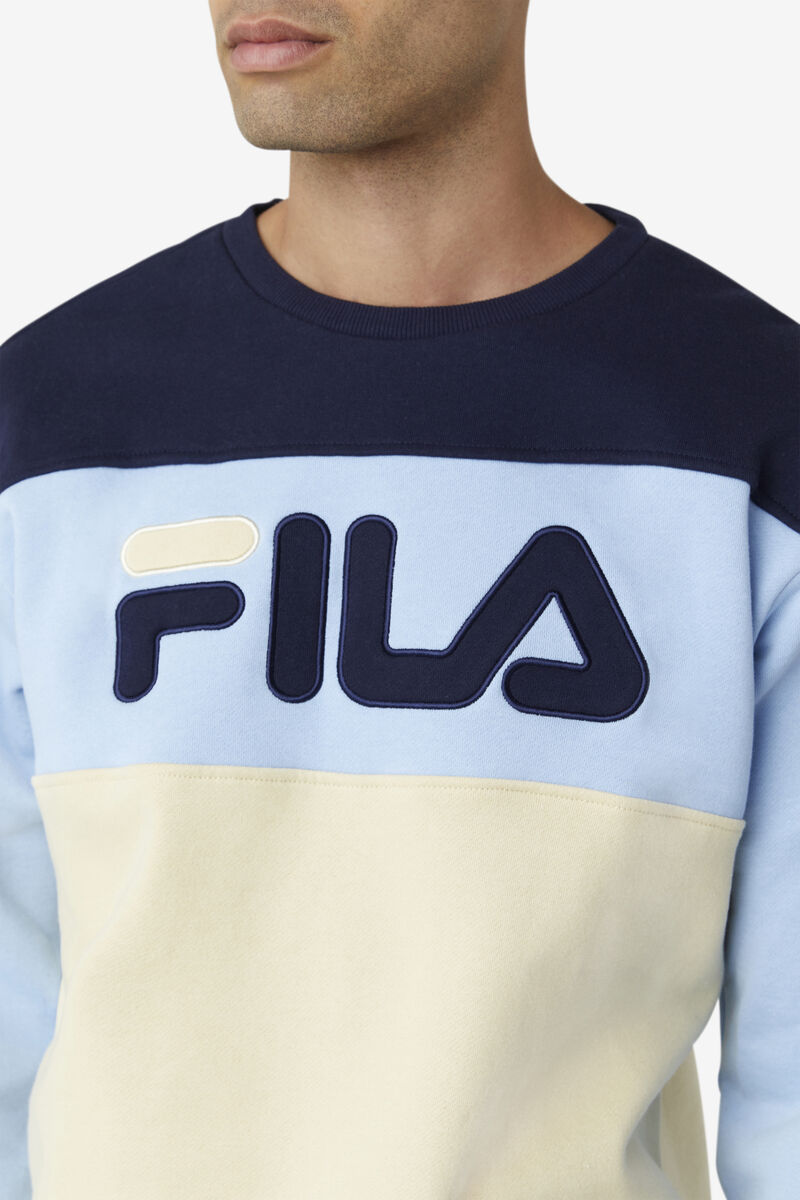 Fila Lesner Fleece Crew Peacock / Brown / Blue | fILaM43y1m3