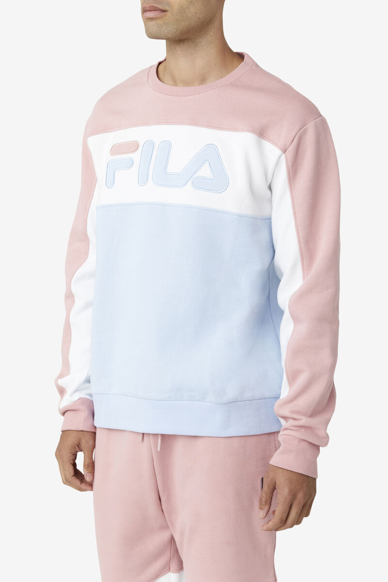 Fila Lesner Fleece Crew Pink Grey / White / Blue | 9PDay1eJEjK