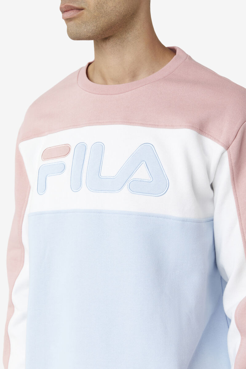 Fila Lesner Fleece Crew Pink Grey / White / Blue | 9PDay1eJEjK