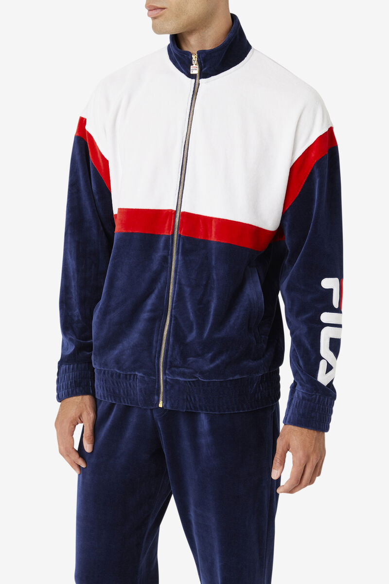 Fila Mansur Velour Jacket Navy / White / Red | 9nxTtrKoQYV