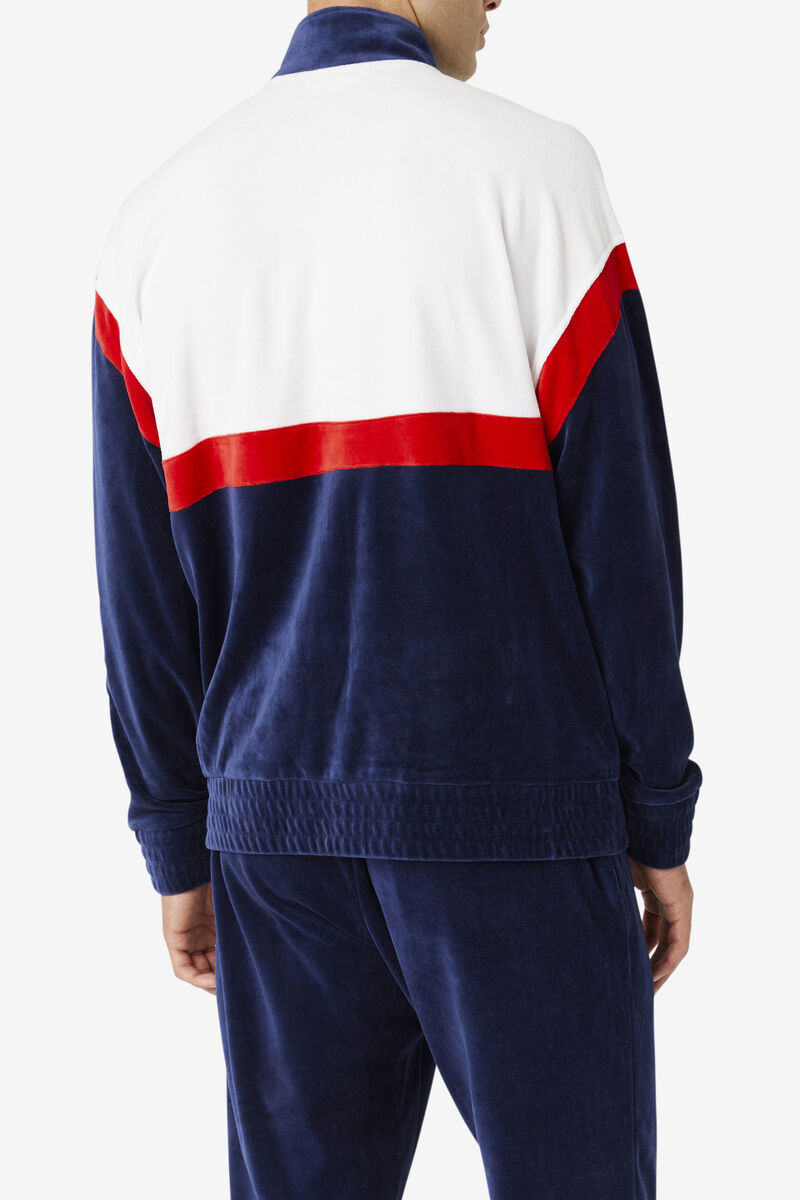 Fila Mansur Velour Jacket Navy / White / Red | 9nxTtrKoQYV