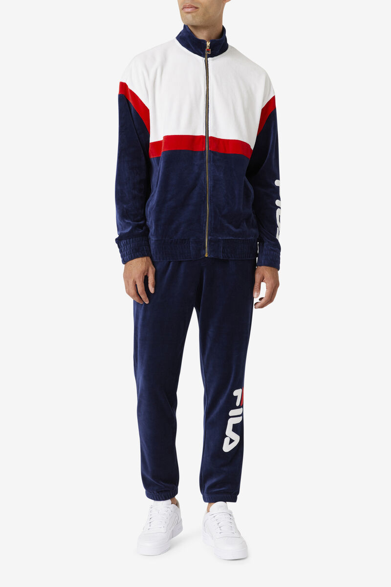 Fila Mansur Velour Jacket Navy / White / Red | 9nxTtrKoQYV