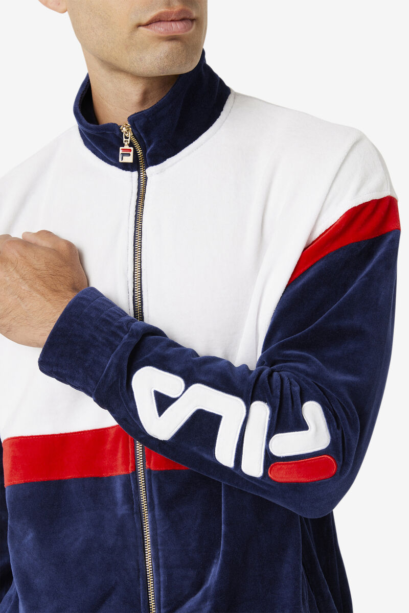 Fila Mansur Velour Jacket Navy / White / Red | 9nxTtrKoQYV