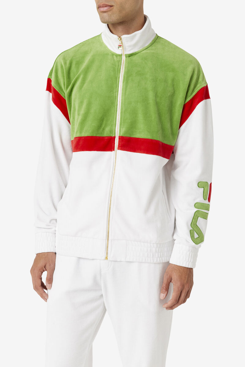 Fila Mansur Velour Jacket White / Green / Red | 48MSJtIfLaz