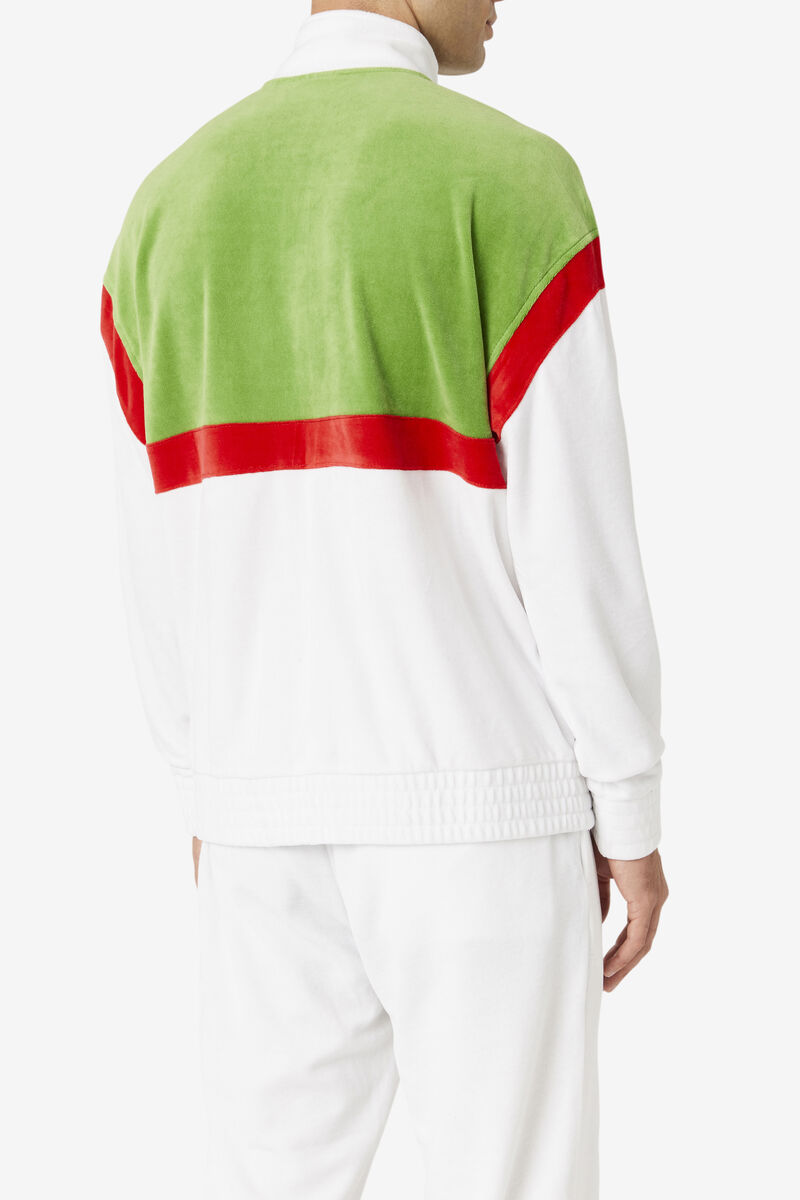 Fila Mansur Velour Jacket White / Green / Red | 48MSJtIfLaz