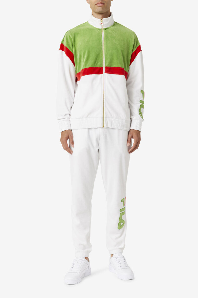 Fila Mansur Velour Jacket White / Green / Red | 48MSJtIfLaz