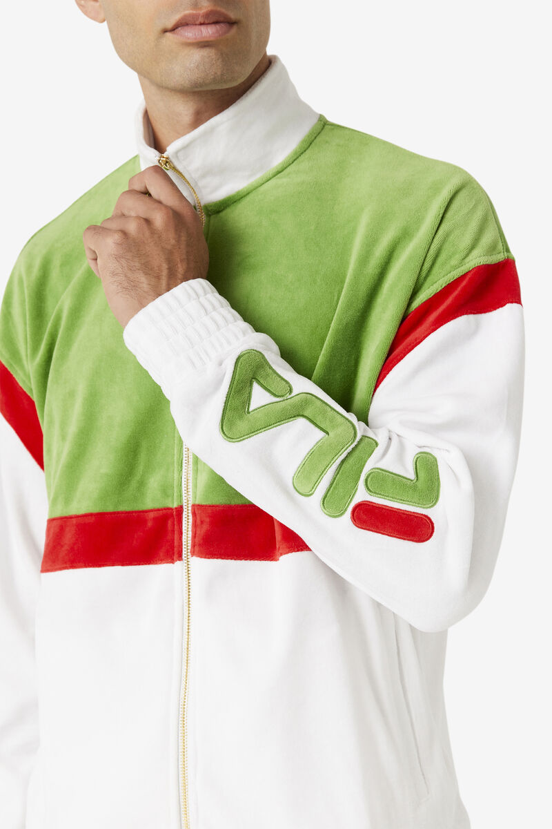 Fila Mansur Velour Jacket White / Green / Red | 48MSJtIfLaz