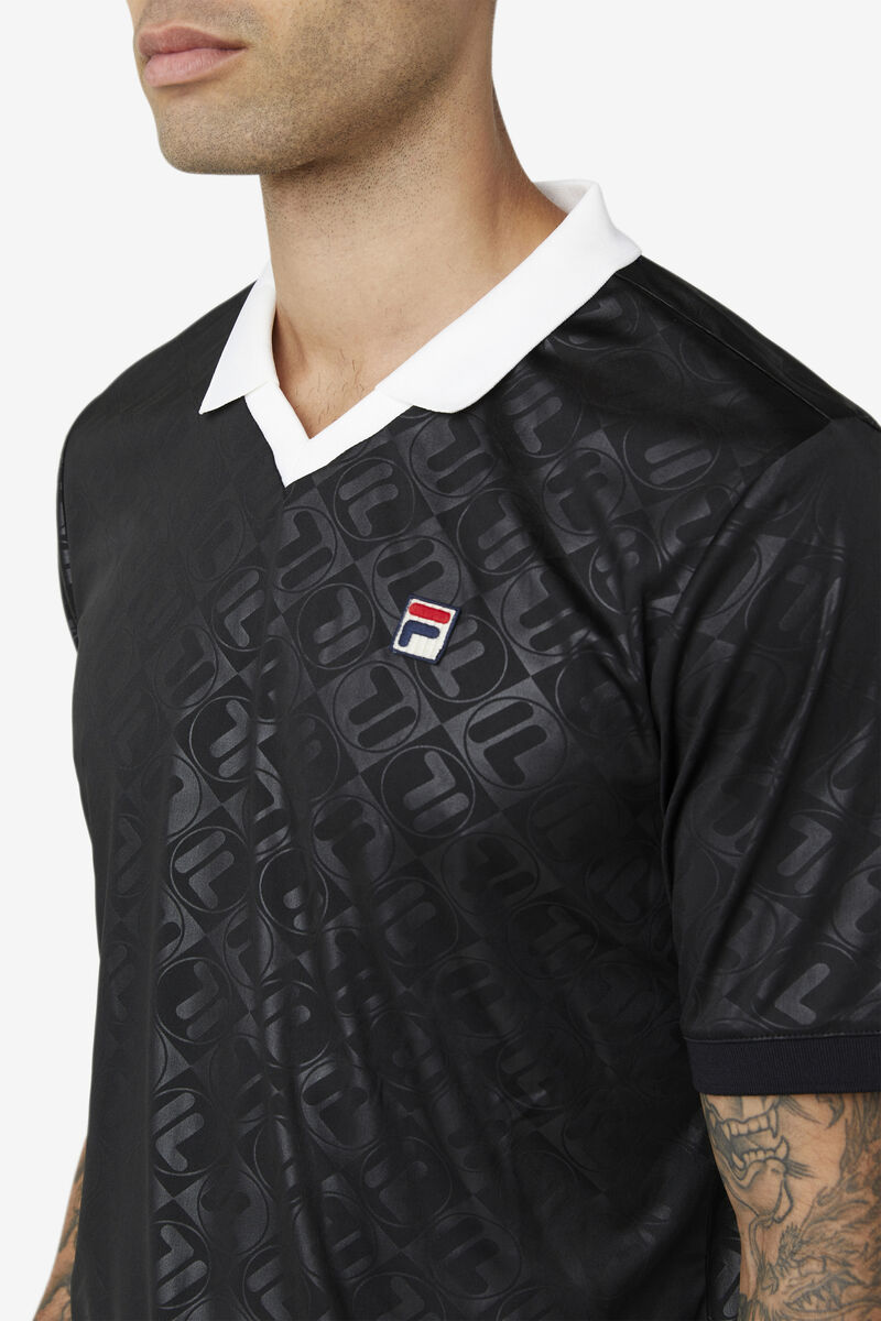 Fila Paxton Johnny Collar Polo Black / White | ZhrfvFFgcKm