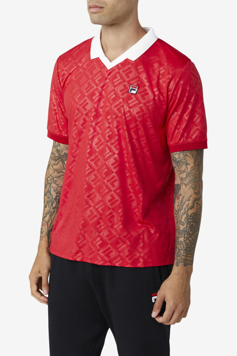 Fila Paxton Johnny Collar Polo Red / White | 6Ph8JICq2bS