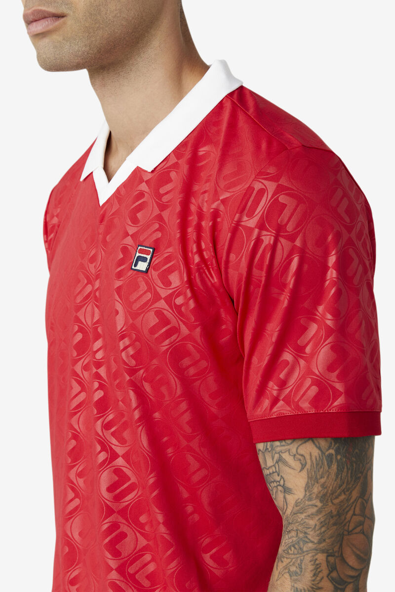 Fila Paxton Johnny Collar Polo Red / White | 6Ph8JICq2bS