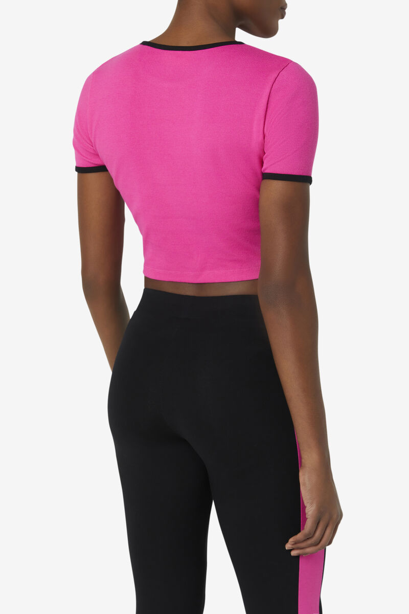 Fila Perla Crop Top Pink / Black | EBEF5IwyGbq