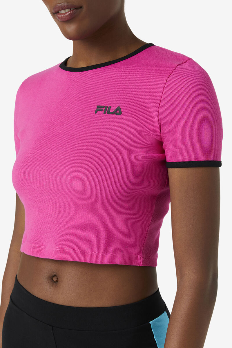 Fila Perla Crop Top Pink / Black | EBEF5IwyGbq