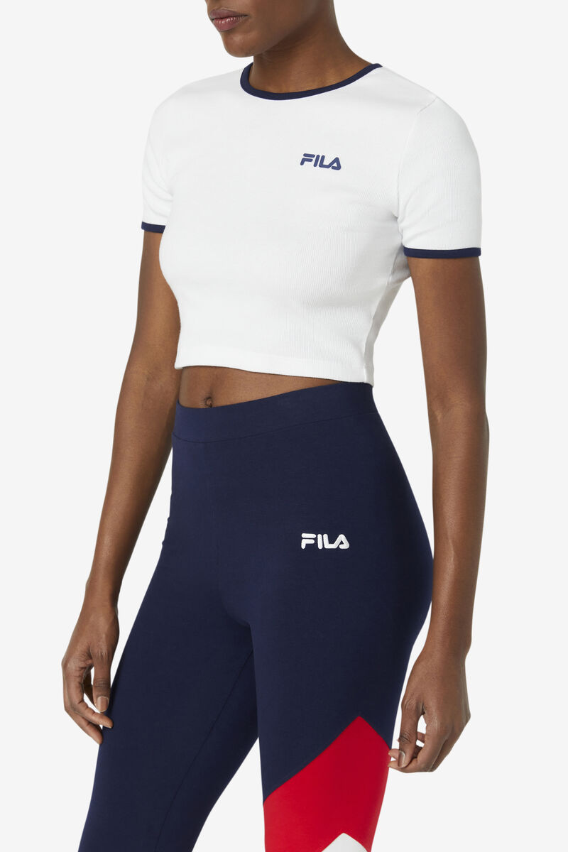 Fila Perla Crop Top White / Navy | Gs4JCl89PyV