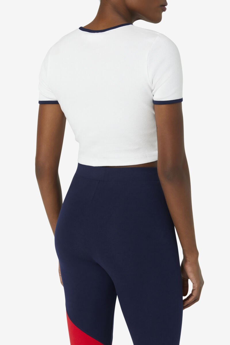 Fila Perla Crop Top White / Navy | Gs4JCl89PyV