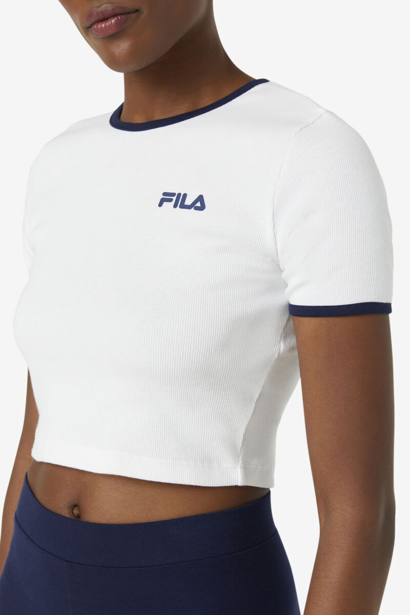 Fila Perla Crop Top White / Navy | Gs4JCl89PyV