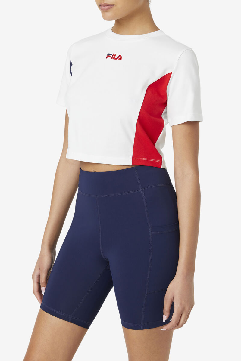 Fila Piera Crop Top White / Red / Navy | ZjbrSzVCKQu