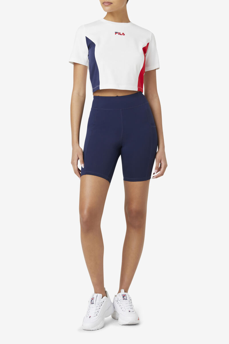 Fila Piera Crop Top White / Red / Navy | ZjbrSzVCKQu